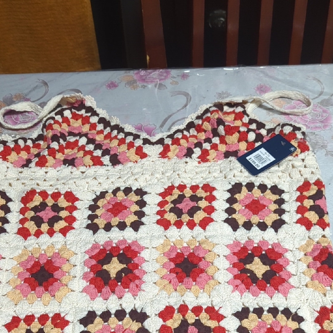 Lucky Brand Crochet Dress With Vibrant Squares Lucky Brand Crochet Dress With Vibrant Squares